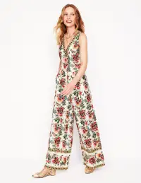 V-Neck Linen Jumpsuit-Ivory. Botanica Terrace
