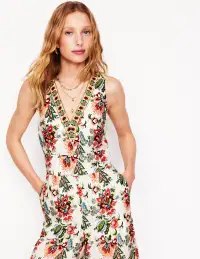 V-Neck Linen Jumpsuit-Ivory. Botanica Terrace(Petite,2)