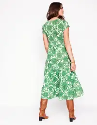 Eloise Tiered Jersey Dress-Paradise Green. Dahlia Stamp(Petite,2)