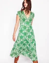 Eloise Tiered Jersey Dress-Paradise Green. Dahlia Stamp(Petite,2)