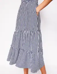 Eloise Tiered Jersey Dress-French Navy and Ivory Stripe(Petite,2)
