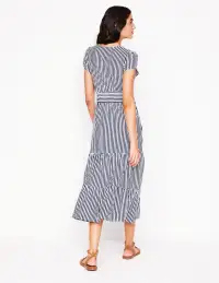 Eloise Tiered Jersey Dress-French Navy and Ivory Stripe(Petite,2)