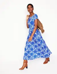 Melanie Jersey Midi Dress-Gallery Blue. Dahlia Stamp(Petite,2)