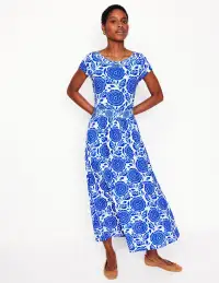 Melanie Jersey Midi Dress-Gallery Blue. Dahlia Stamp(Petite,2)