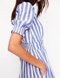 Anna Linen Tiered Midi Dress-Bright Blue Stripe(Petite,2)