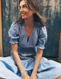 Anna Linen Tiered Midi Dress-Summer Blue Chambray(Petite,2)