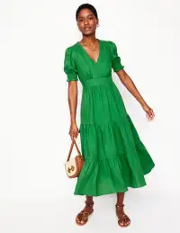 Anna Linen Tiered Midi Dress-Paradise Green(Petite,2)