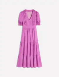 Anna Linen Tiered Midi Dress-Foxglove Purple(Petite,2)