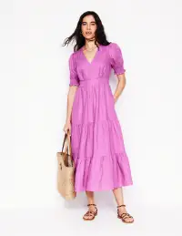 Anna Linen Tiered Midi Dress-Foxglove Purple(Petite,2)