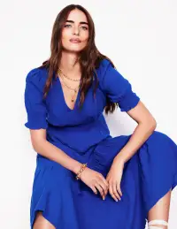 Anna Double Cloth Midi Dress-Bright Blue(Petite,2)