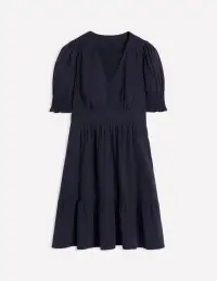 Anna Double Cloth Short Dress-Navy(Petite,2)