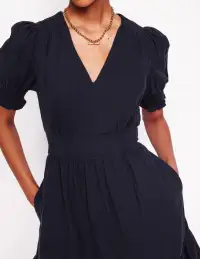 Anna Double Cloth Short Dress-Navy(Petite,2)