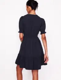 Anna Double Cloth Short Dress-Navy(Petite,2)