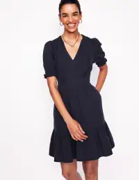 Anna Double Cloth Short Dress-Navy(Petite,2)