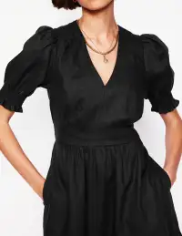 Anna Linen Short Dress-Black(Petite,2)