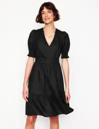 Anna Linen Short Dress-Black(Petite,2)