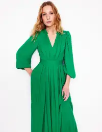 Pleat Detail Blouson Dress-Rich Emerald(2)