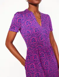 Naomi Short Sleeve Dress-Pink Peony Elaborate Stamp(Petite,2)