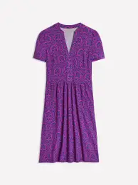 Naomi Short Sleeve Dress-Pink Peony Elaborate Stamp(Petite,2)