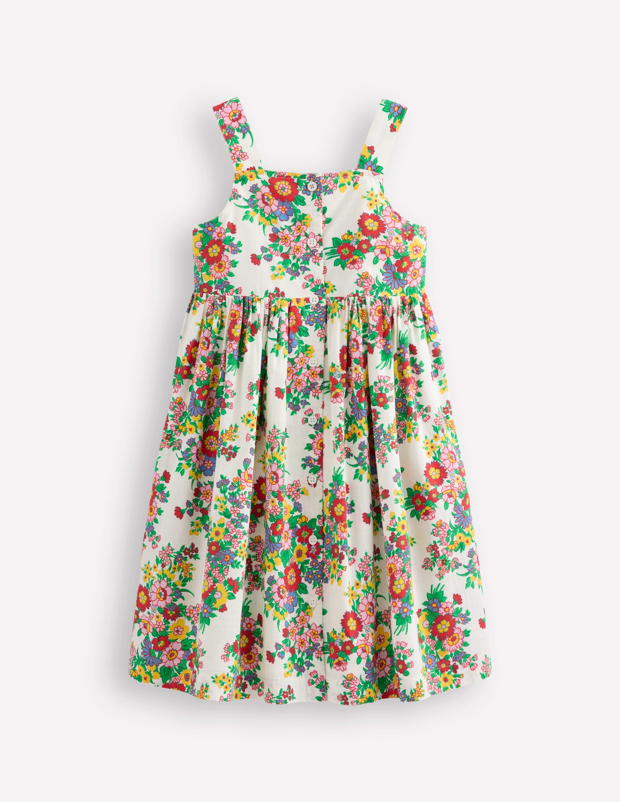 Remy Button Through Dress-Ivory Flower Bunch