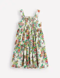 Remy Button Through Dress-Ivory Flower Bunch(2-3y)