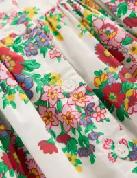 Remy Button Through Dress-Ivory Flower Bunch(2-3y)