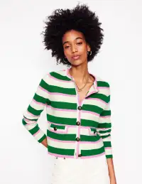 Holly Knitted Jacket-Rich Emerald. Pink Stripe