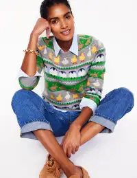Edie Fair Isle Sweater-Grey Melange. Animal