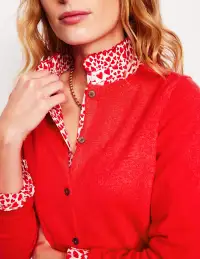 Eva Cashmere Crew Cardigan-Strawberry Tart Red(XS)
