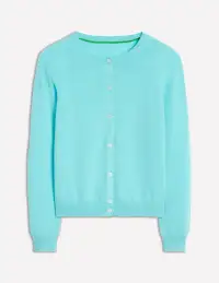 Eva Cashmere Crew Cardigan-Caribbean Blue(XS)
