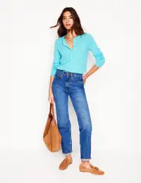 Eva Cashmere Crew Cardigan-Caribbean Blue