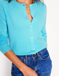 Eva Cashmere Crew Cardigan-Caribbean Blue(XS)