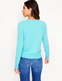 Eva Cashmere Crew Cardigan-Caribbean Blue(XS)