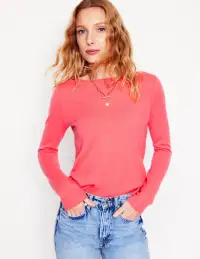 Eva Cashmere Boat Neck Sweater-Azalea Pink
