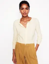 Eva Cashmere Cropped Cardigan-Warm Ivory