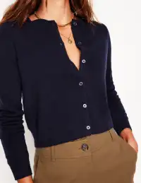 Eva Cashmere Cropped Cardigan-Navy(XS)