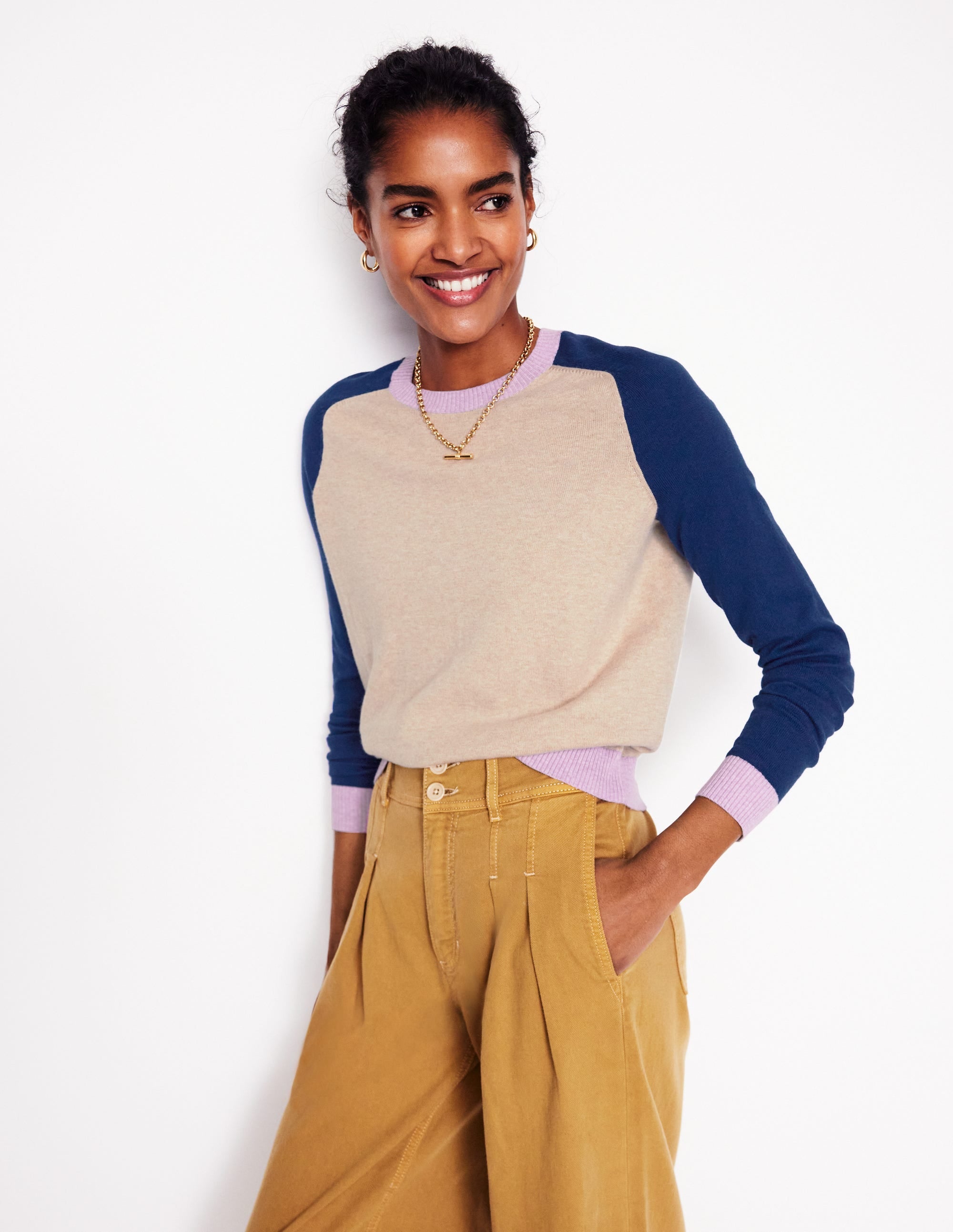 Meg Saddle Sleeve Sweater-Chinchilla Melange.Colourblock