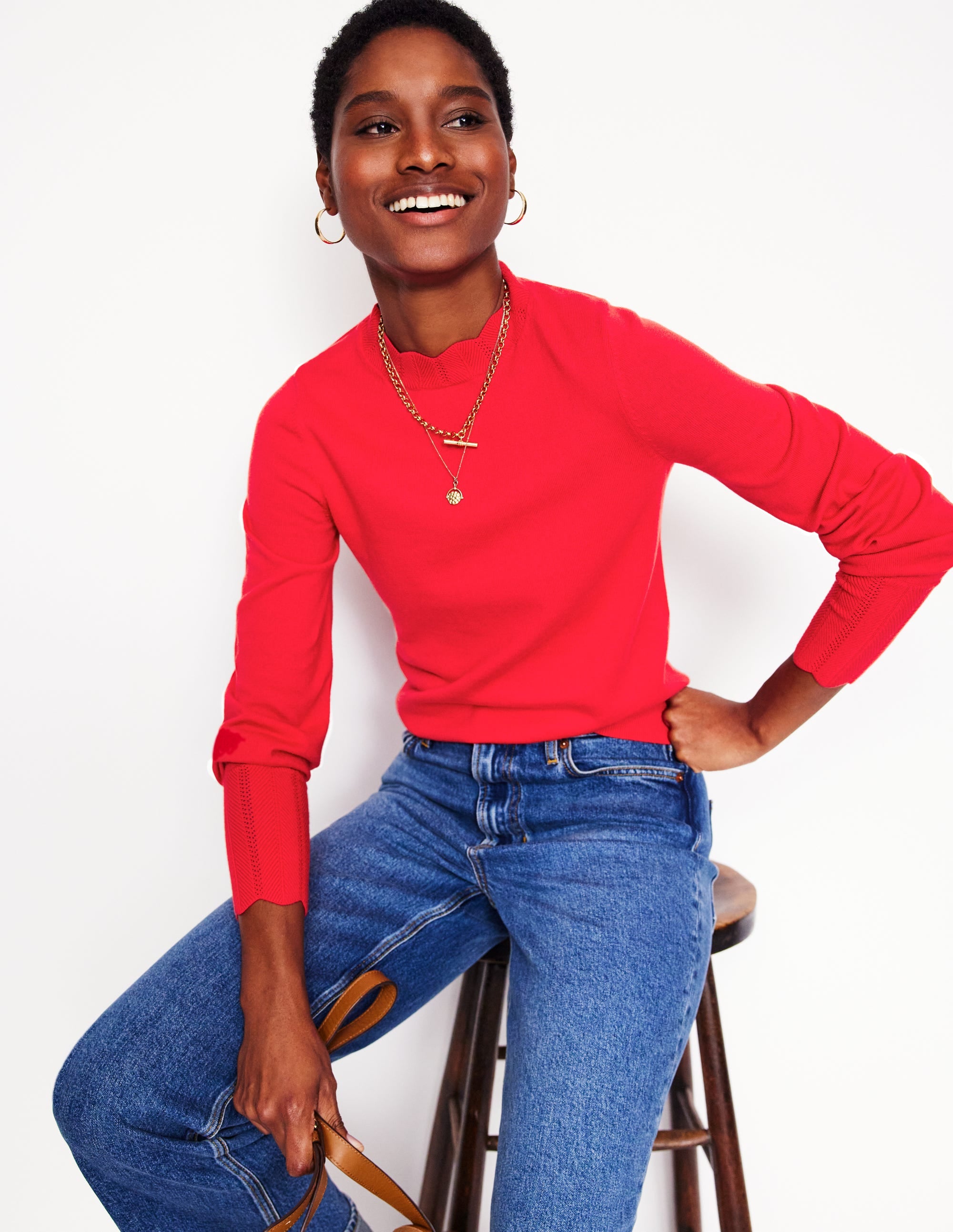 Imi Scalloped Sweater-Strawberry Tart  Red
