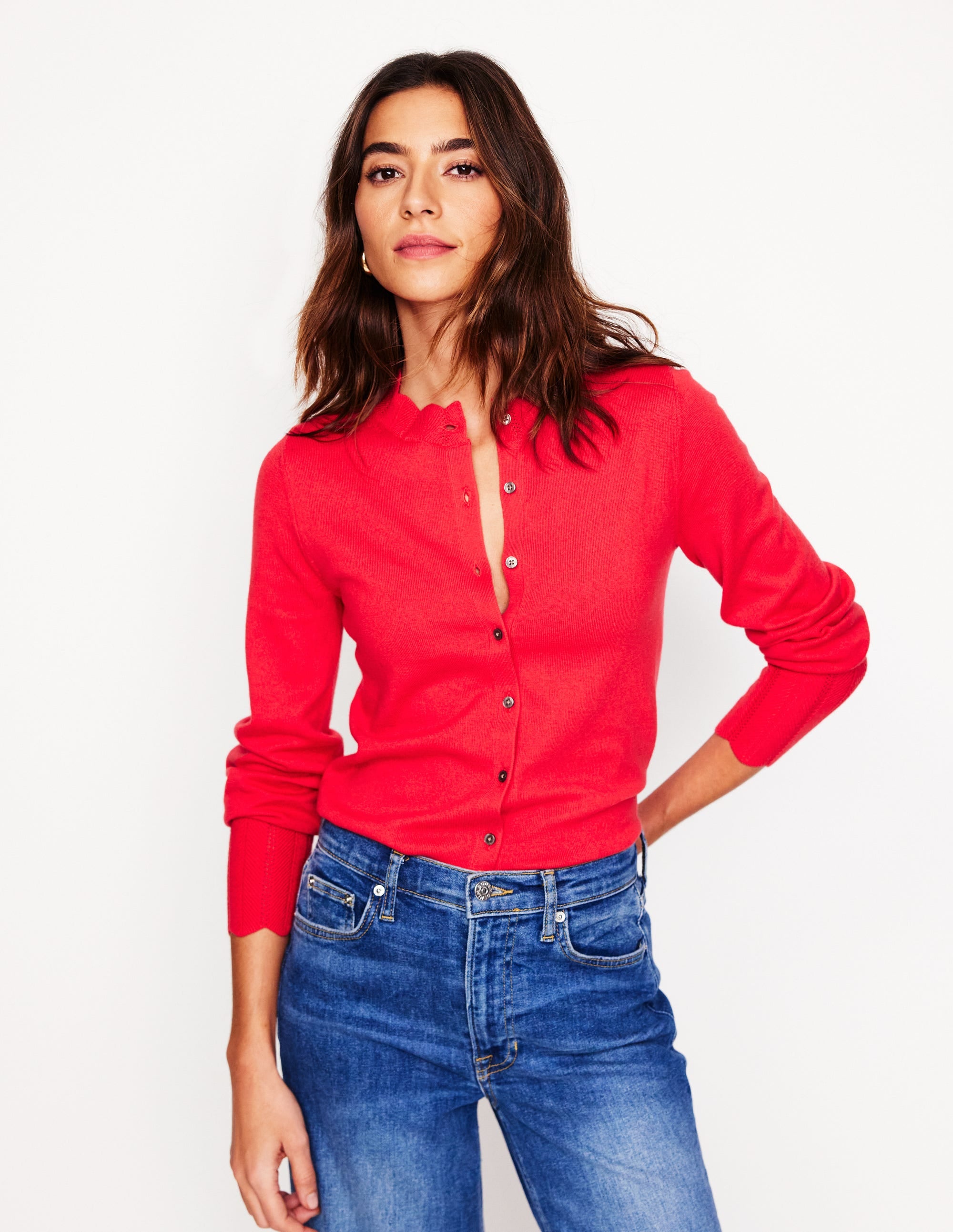 Imi Scalloped Cardigan-Strawberry Tart  Red