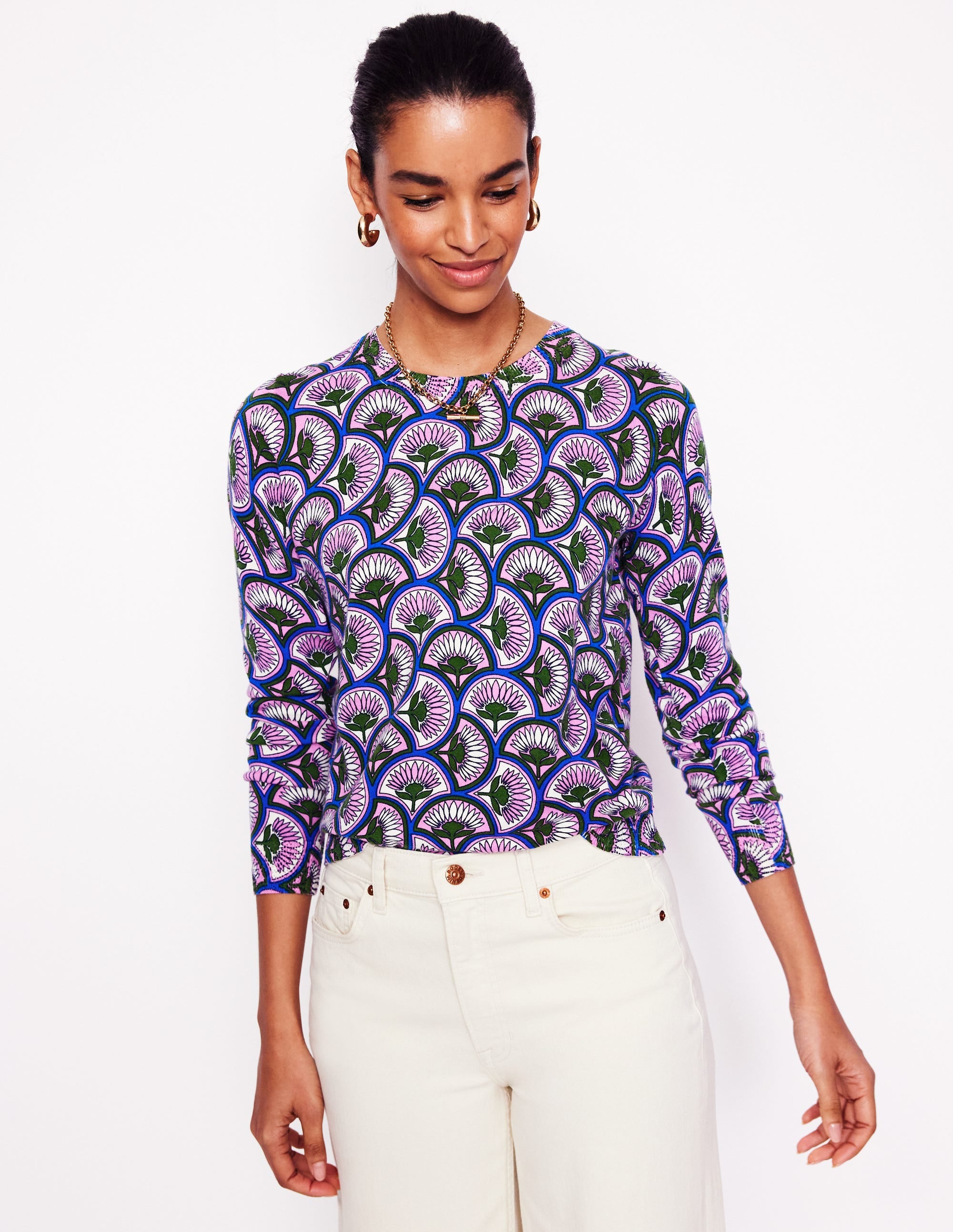 Emilia Cotton Crew Sweater-Soft Lavender Pink. Daisy Arc