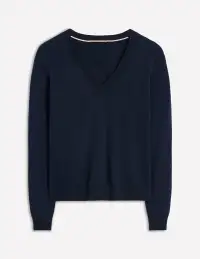 Emilia Cotton V Neck Sweater-Navy(XS)