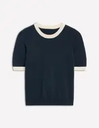 Emilia Cotton Crew T-shirt-Navy. Warm Ivory(XS)