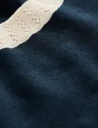 Emilia Cotton Crew T-shirt-Navy. Warm Ivory(XS)