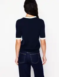 Emilia Cotton Crew T-shirt-Navy. Warm Ivory(XS)