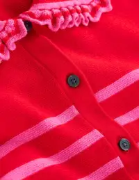 Jessie Frill Collared Cardigan-Poppy Red. Sorbet Pink Stripe(XS)