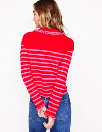 Jessie Frill Collared Cardigan-Poppy Red. Sorbet Pink Stripe(XS)