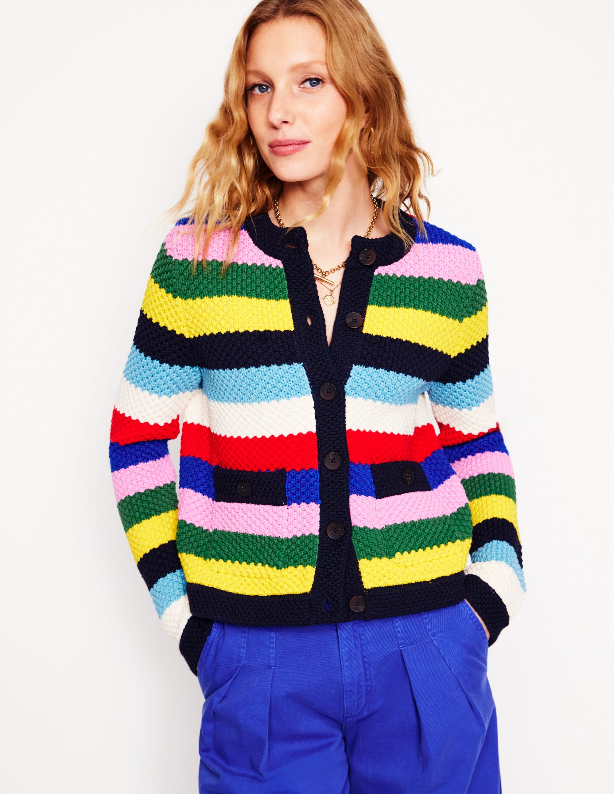 Libby Knitted Jacket-Poppy Red. Blue Multi