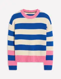 Lucinda Cotton Striped Sweater-Bright Blue. Pink Rose Cuff(XS)