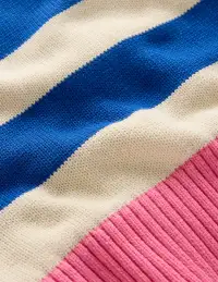 Lucinda Cotton Striped Sweater-Bright Blue. Pink Rose Cuff(XS)