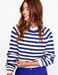 Lena Stitch Detail Sweater-Bright Blue and Ivory Stripe